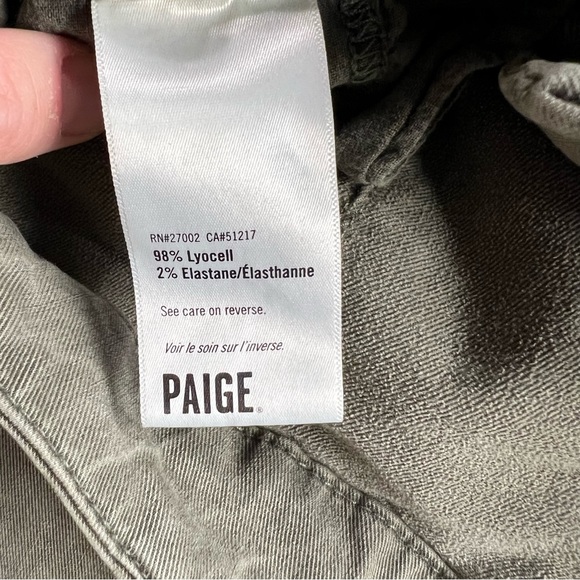PAIGE Green Sage Wide Leg Pants 26 acid wash slant pockets Army Green Ankle Crop - Picture 10 of 16